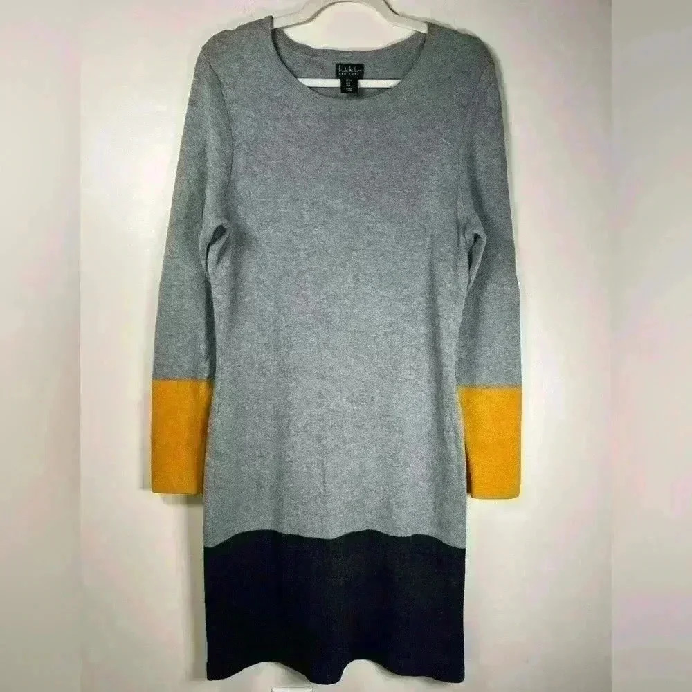 Nicole Miller Colorblock Long Sleeve Dress Cotton Blend Women’s Size Large